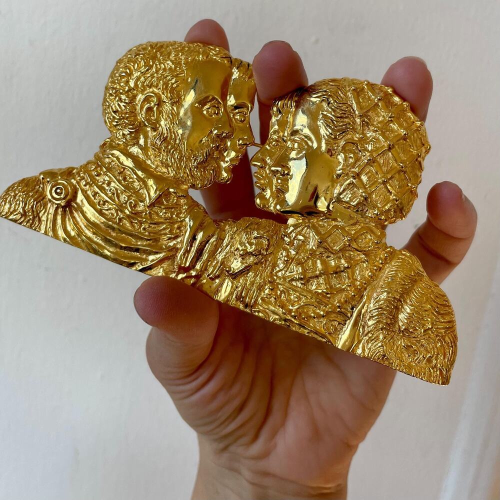 80s Judith Leiber Giant Multiple Faces Signed Brooch Belt Buckle Statement Pin
